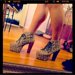 Jeffrey Campbell Lita-EX platform lace up boots exotic ivory snakeskin